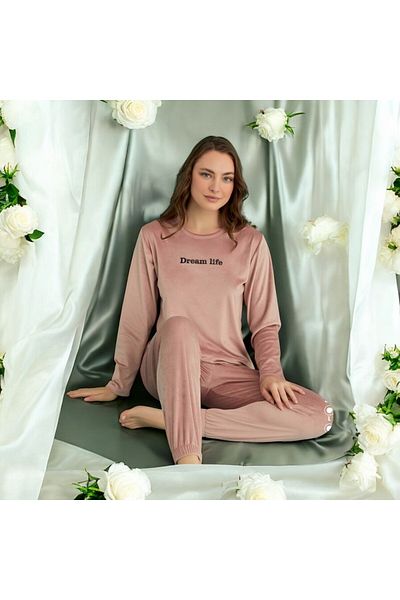 Mihra Velvet Long Sleeve Pajama Set