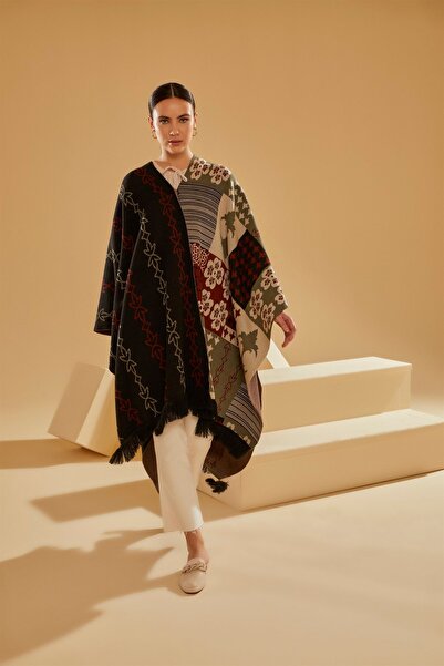 Uludağ Triko Γυναικείο σάλι μαύρο με σχέδιο συνονθύλευμα