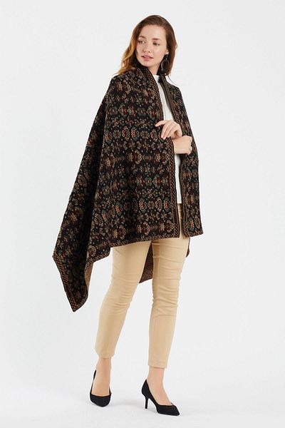Uludağ Triko Women's Silver Floral Kilim Pattern Shawl
