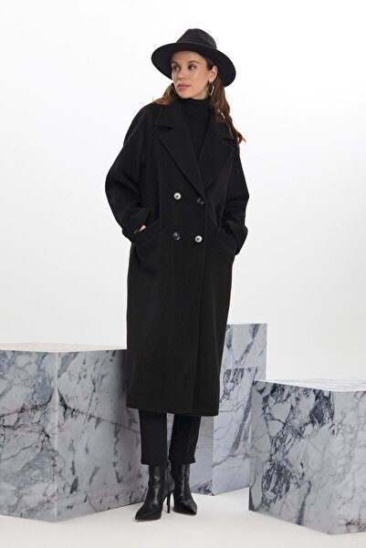 Zühre Double-breasted Collar Pocket Detailed Black Brown Coat 13300