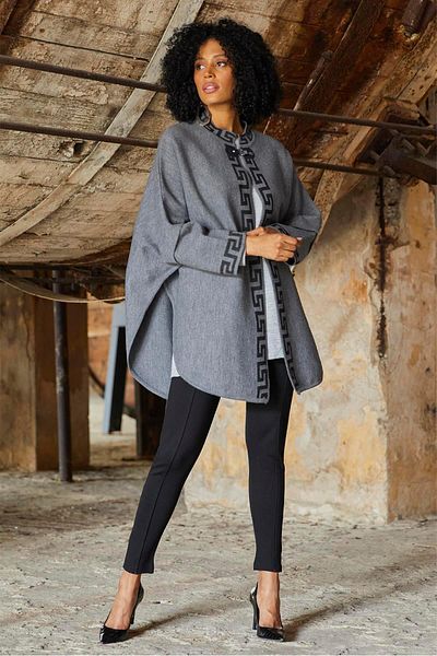 Uludağ Triko Smoked Geometric Patterned Poncho