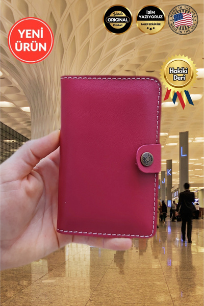 Vardo [ Isim Yazılabilir ] Esther Hakiki Deri American Leather Tasarım Cüzdan & Pasaport Kılıfı Unisex