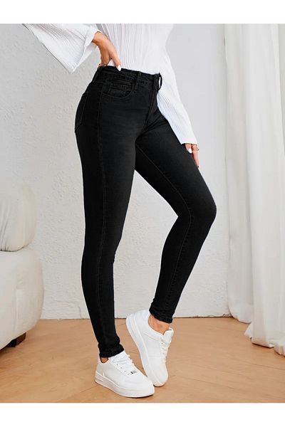 CEDY DENIM Picior îngust cu talie înaltă - Super Skinny Fit - Jeans din denim - Pantaloni blugi C596-Negru-Rau