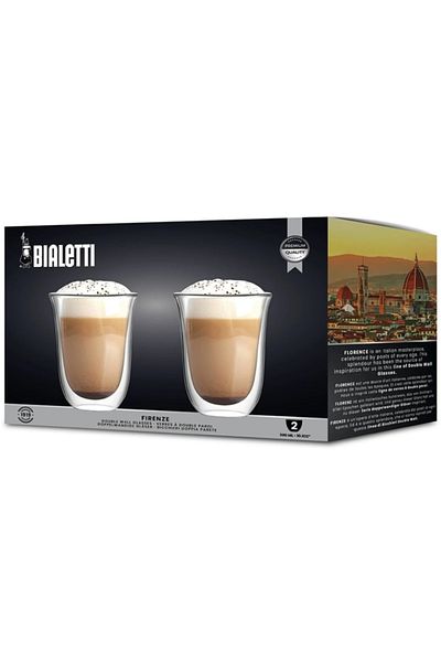 Bialetti Firenze Double Wall Mug - 2X 300 Ml, Heat Insulation and Borosilicate Glass