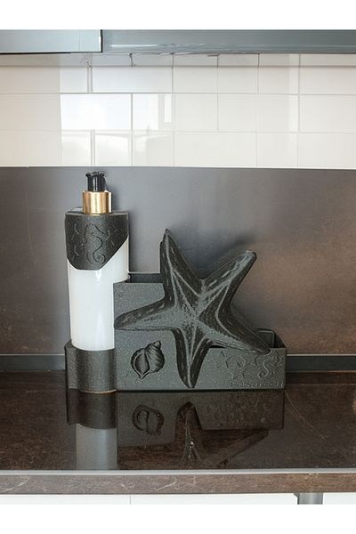 yadatech Ocean Themed Liquid Soap Dispenser and Sponge Holder - Bathroom and Kitchen Set with Brush