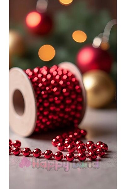 Happyland Yılbaşı Süsleme Inci Boncuk Zincir 5 Metre Kırmızı