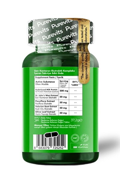 Purevits St. John's Wort - Sarı Kantaron & Passiflora - 60 Adet Vegan Kapsül