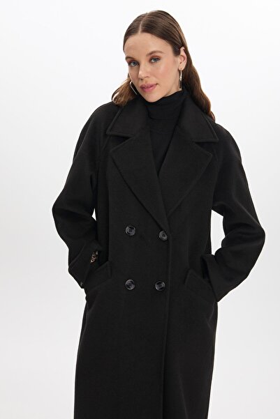 Zühre Double-breasted Collar Pocket Detailed Black Brown Coat 13300