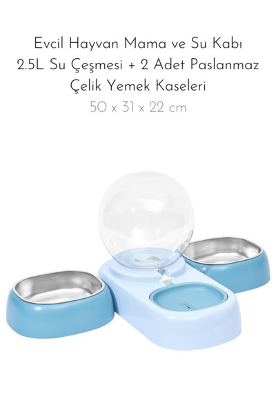 Genel Markalar Kedi Köpek Mama Ve Su Kabı 2.5l Su Çeşmesi 2 Adet Paslanmaz Çe...