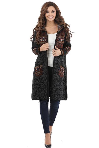 Uludağ Triko Cardigan cu glugă cu model negru de damă