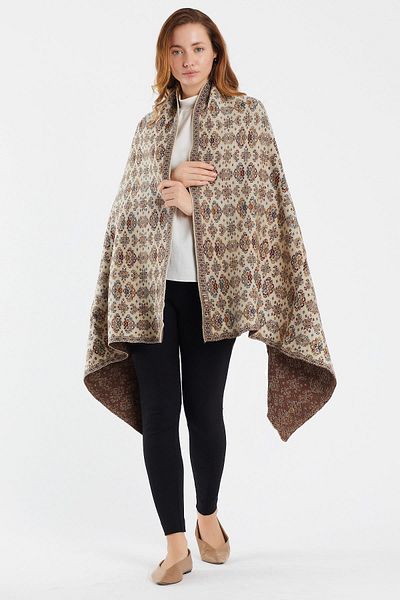 Uludağ Triko Women's Stone Floral Kilim Pattern Shawl