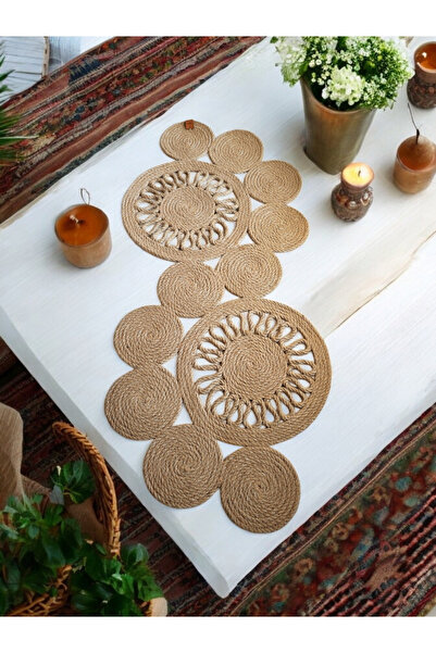 COLLESSİA Simena 75x32 Cm Iuta Paie Funie Masuta Cafea Fata de Masa Runner Am...