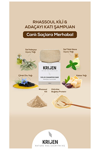 Krijen Rhassoul Kili & Adaçayı Katı Şampuan 100 gr