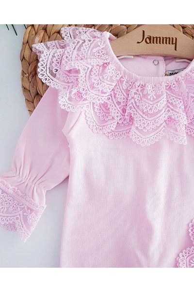 Jammybaby Laura Guipure Lace Romper and Hat 100% Cotton Combed Baby Girl Set - Newborn Mevlüt Hospital Outlet
