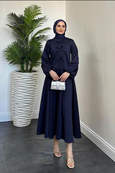 HİFADEN Γυναικείο Σετ Φιόγκο Λεπτομέρεια Scuba Fabric Hijab Διπλό Σετ