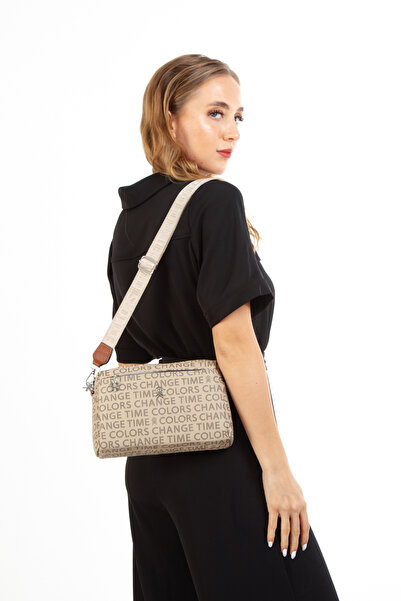 Newish Mink Patterned Women's Shoulder Bag - Cross Fabric
