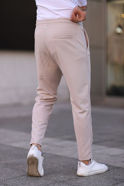 Dr Dnm Remix Μπεζ Slim Fit Jogger - Ανδρικό βαμβακερό παντελόνι με ελαστικό, Lycra, δέσιμο στη μέση