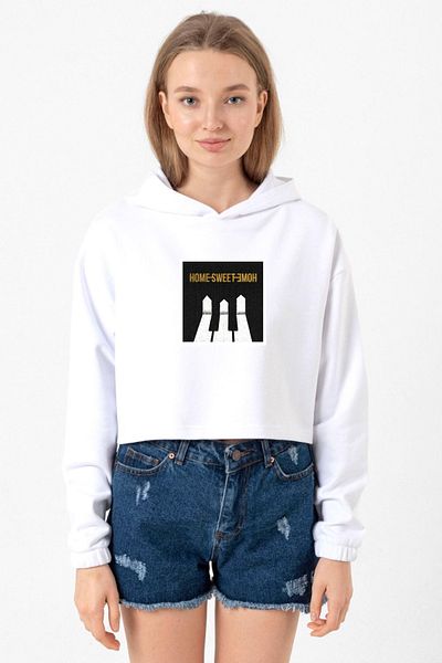 Tshirthane G-Dragon Home Sweet Home White Optical Women's Crop Hoodie