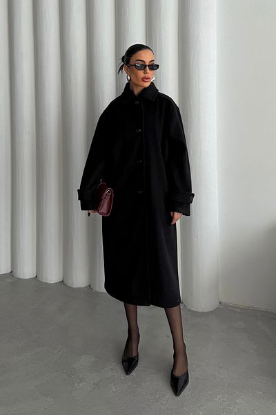 Ortaya Çık Black Button Detailed Cashmere Coat
