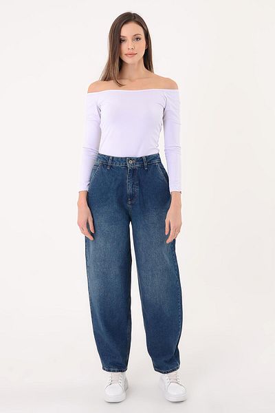 polle Women's Navy Blue Wide Leg Baggy Trousers