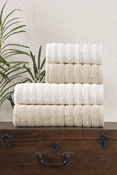 Rebeka Home Collection Σετ πετσετών μπάνιου 4 τεμαχίων Wave Beige Cream