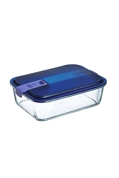 Aryıldız Luminarc Rectangular Glass Storage Container 197 Cc Blue Cap
