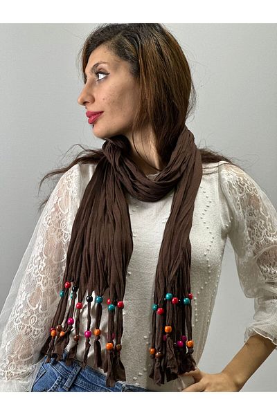 Gönülden Tasarım Кафяв дамски шал - 160x40 см, дървен шал с мъниста Pency