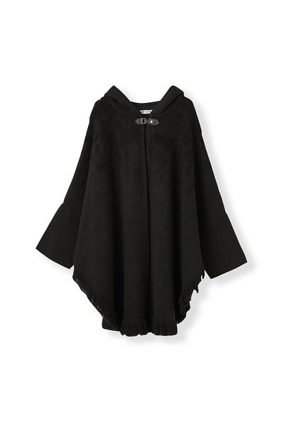 Uludağ Triko Women's Black Embossed Floral Poncho