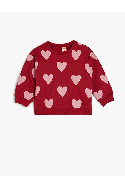 Koton Heart Patterned Cotton Long Sleeve Crew Neck Sweatshirt