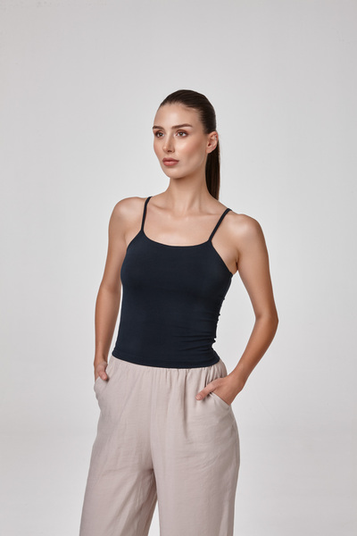 relactive Women's Thin Strap T-Shirt Body Fit Fit Dark Blue