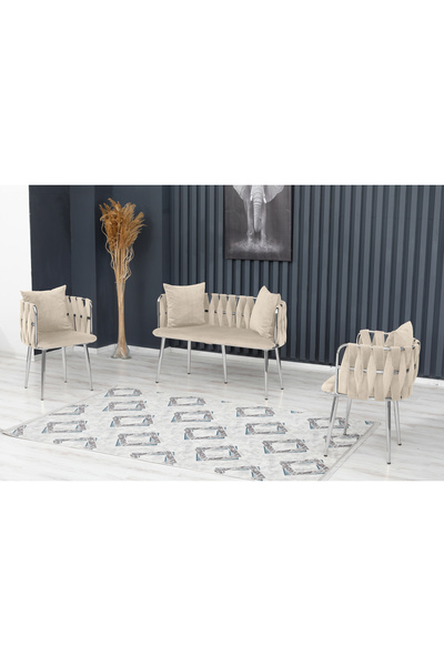 Rozexi Sarmaşık Çay Seti Takımı Krem Koltuk Takımı Oturma Odası Kafe Antre Ho...