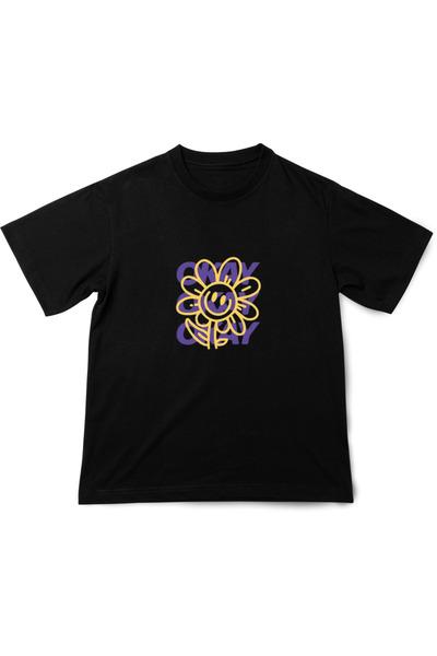 barsdepo Tricou oversize cu imprimeu Daisy, tricou oversize unisex negru