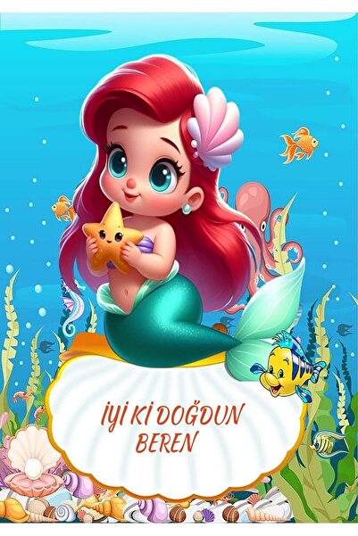 avrupakutu Kişiye Özel Doğum Günü Afişi Deniz Kızı 70x100 cm Branda Afiş