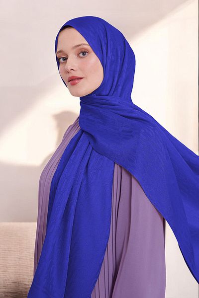 ihvanonline Γυναικείο σχέδιο αλυσίδας Hijab Μπλε Ζακάρ Σάλι Σακ
