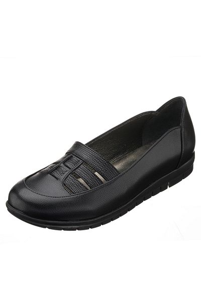 İriadam A8512 Black Leather Gear Sole Wide Mold Large Size Women's Shoes on Numbers 41-42-43-44