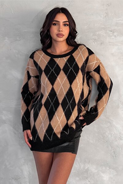 FEMELLE Women's Brown Standard Size Oversize Knitwear Sweater