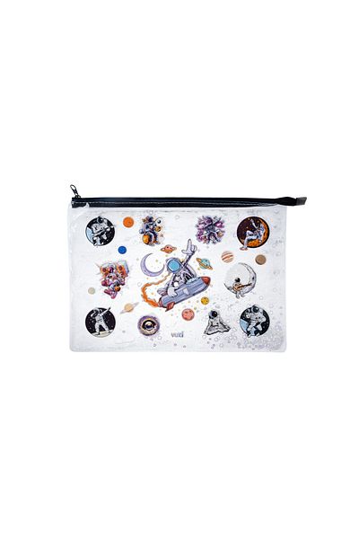 VUKİ Transparent A4 File with Astronaut Silvery and Watery Zipper
