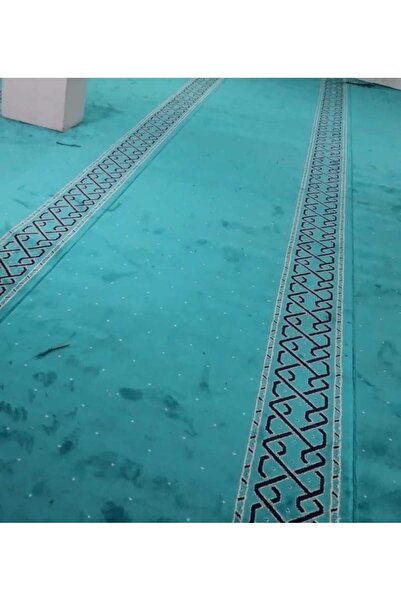 AKSEREN Dokuma Saflı Mescid Halısı Turkuaz Mavi 2500 Gr. Cami Halısı - En 4 Metre