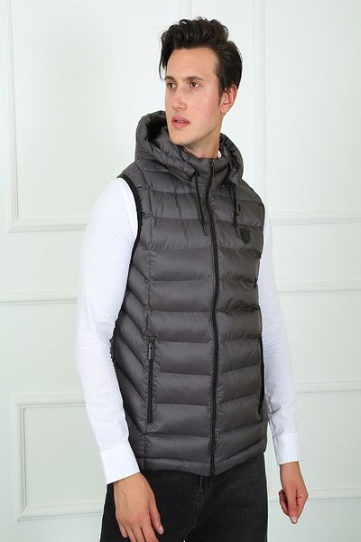 Twister Jeans Ανδρικό τζιν Anthracite Twister - Καπιτονέ, Αποσπώμενη κουκούλα, Πουφερ Γιλέκο EYL 1007 Anthrachite