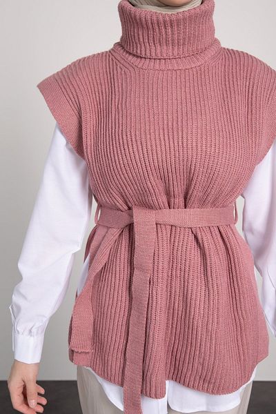 Tesettür Diyarı Turtleneck Belt Detailed Hijab Sweater