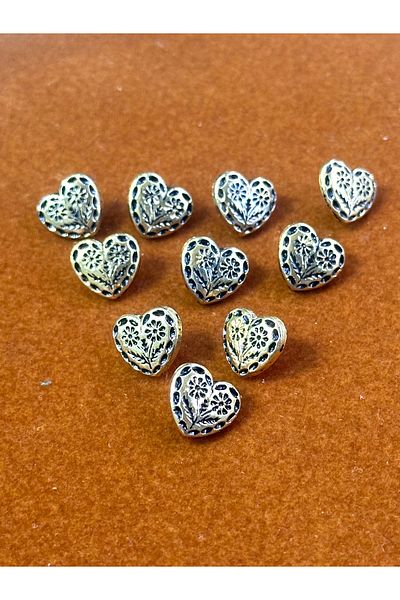 ODDA TASARIM ATÖLYESİ Ancient Gold Metallized(Plastic) Shirt-Blouse Button with Heart Pattern