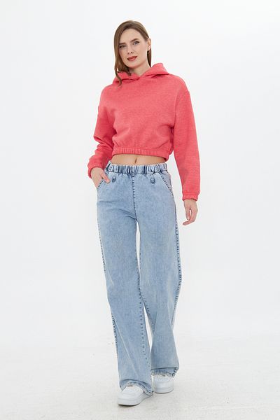 DAB Pink Melange Hooded Short Sweatshirt