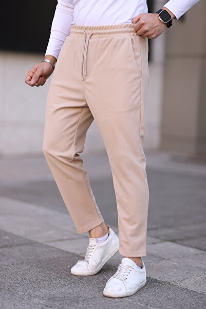 Dr Dnm Remix Ανδρικό κρεμ παντελόνι Jogger με ελαστική ελαστική λύκρα βαμβακερή γραβάτα