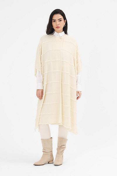 Uludağ Triko Women's Bone Tasseled Flap Poncho