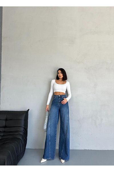 Zeo Basic PALAZZO JEANS ALBASTRU DE șLEfuit cu cusătură laterală