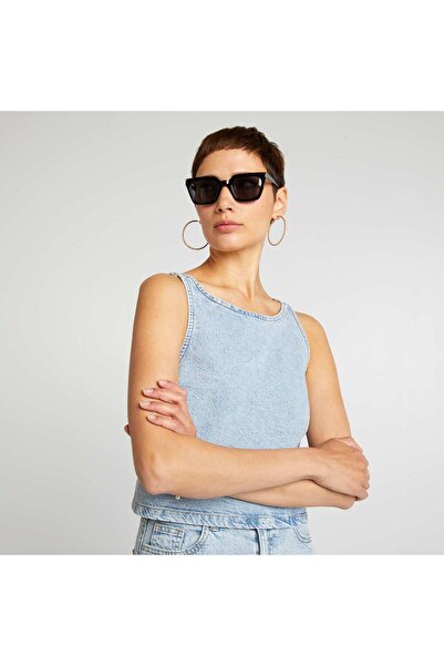 KIABI Denim top with crossover back BLUE