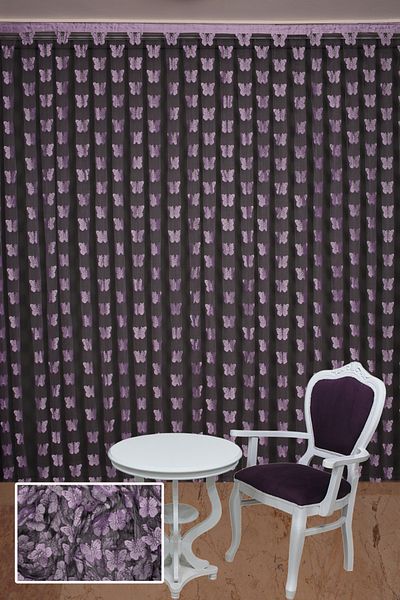 AKÇA TEKSTİL Butterfly Model Lila Double Color Rope Curtain Ready Buttons Stitched Rope Curtain 300*280cm