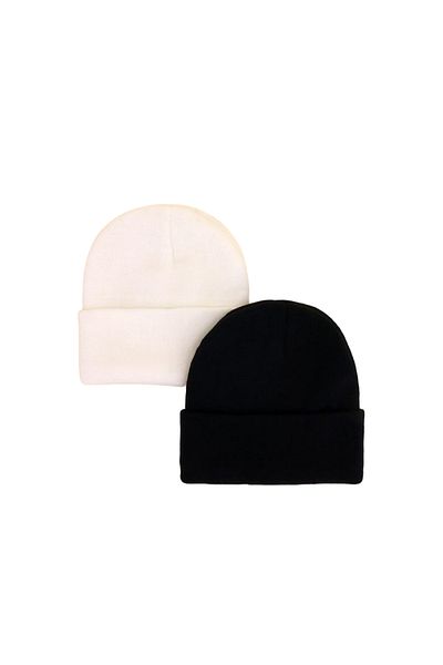 Melodi Scarf 2 Pieces Women's Winter Folded Basic Beret Standard Black Ecru Set