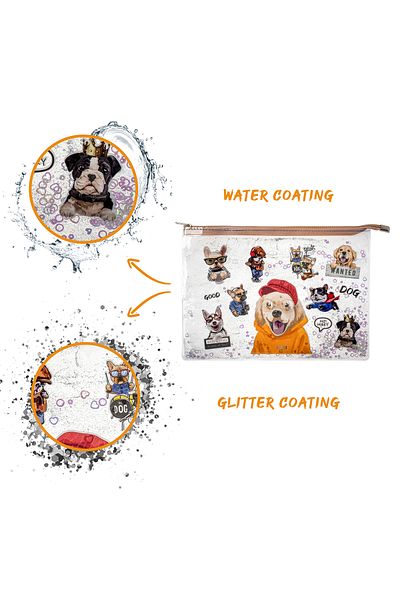 VUKİ Clear A4 File - Dog Glitter and Watery Zipper