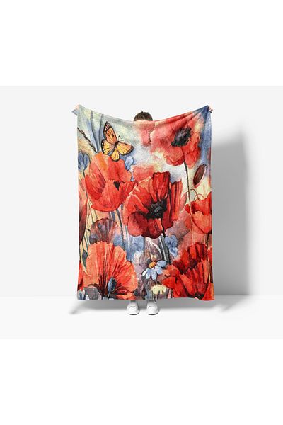 Erays Home Flowers Floral Patterned Printed Fleece Tv Blanket Television Blanket
